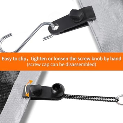 10 Piece Tent Clips Set with Elastic Cords for Securing Tarpaulins