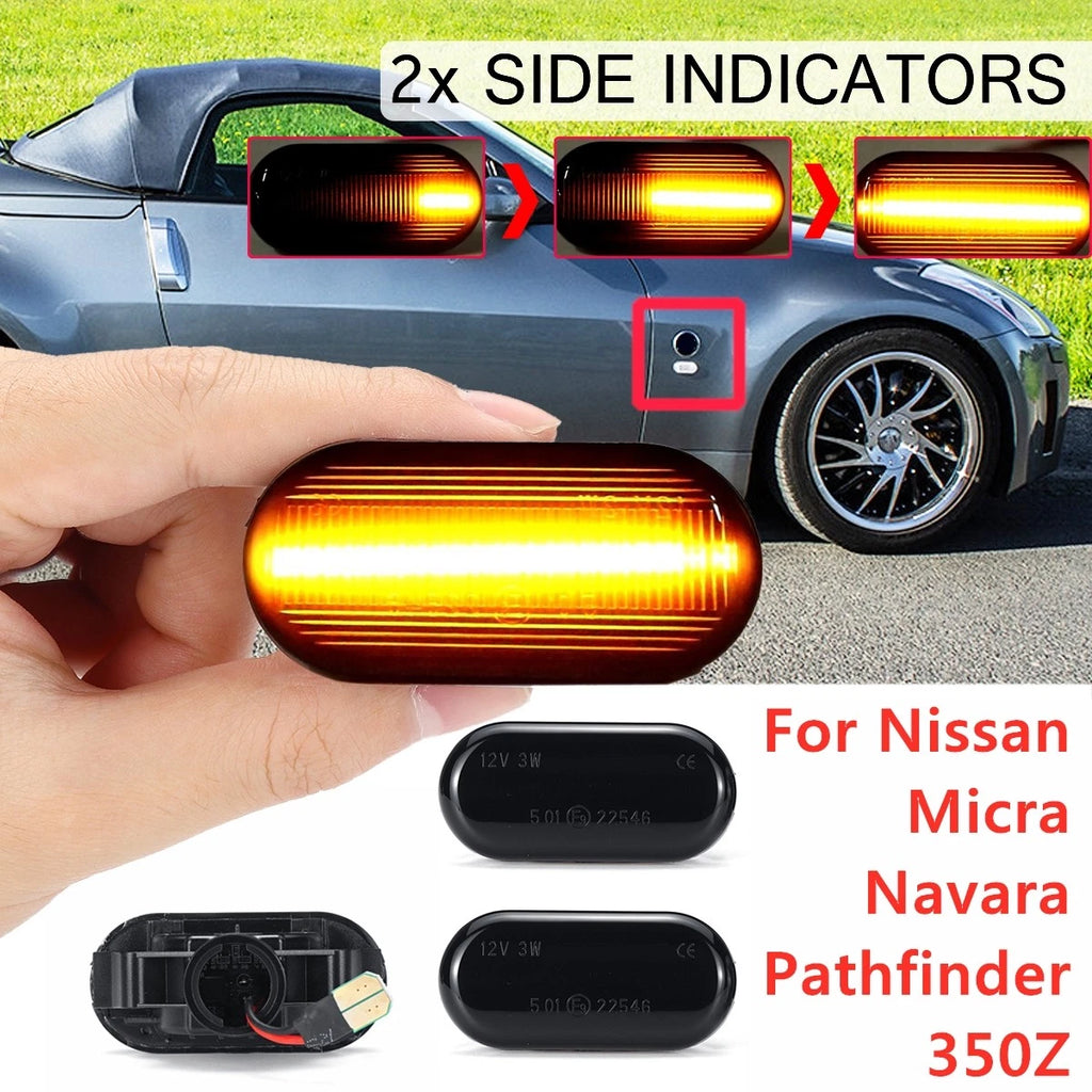 Set of 2 Side Marker Lights for Nissan 350Z Pathfinder Navara D40 (2005–2015) Smoked
