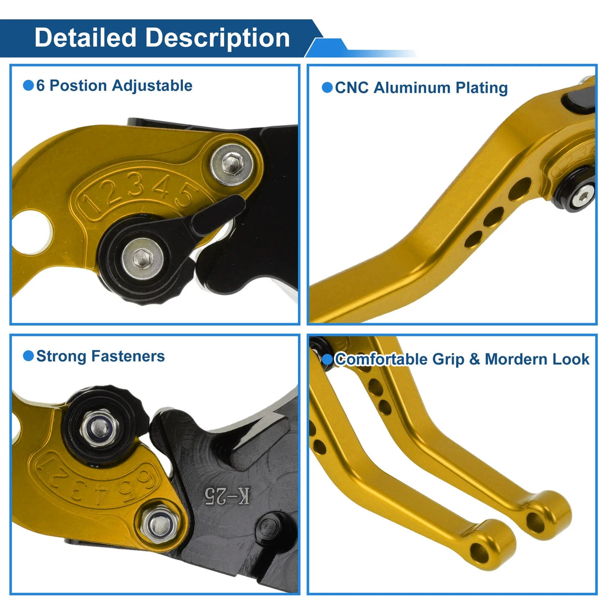 Adjustable Short Brake Clutch Levers for Kawasaki Ninja 300/Z300 (2013–2017) Gold Tone