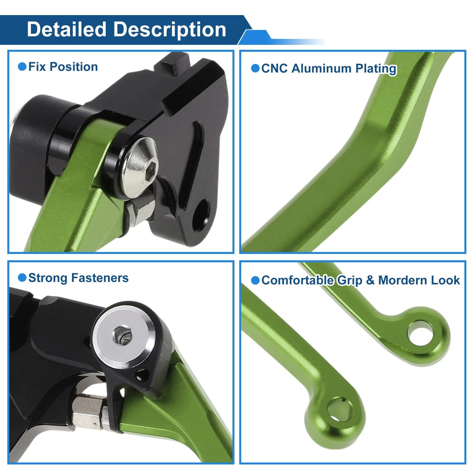 Short Brake Clutch Levers for Yamaha WR250F (2017–2022) Solid Green