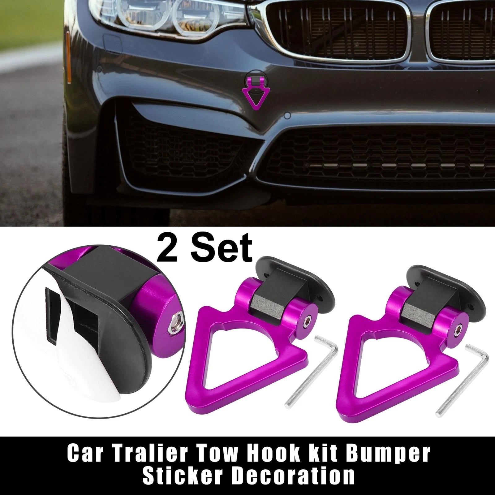 Car Tow Hook Decor Purple Triangle 2 Pack for Universal Trailer Bumper (All)