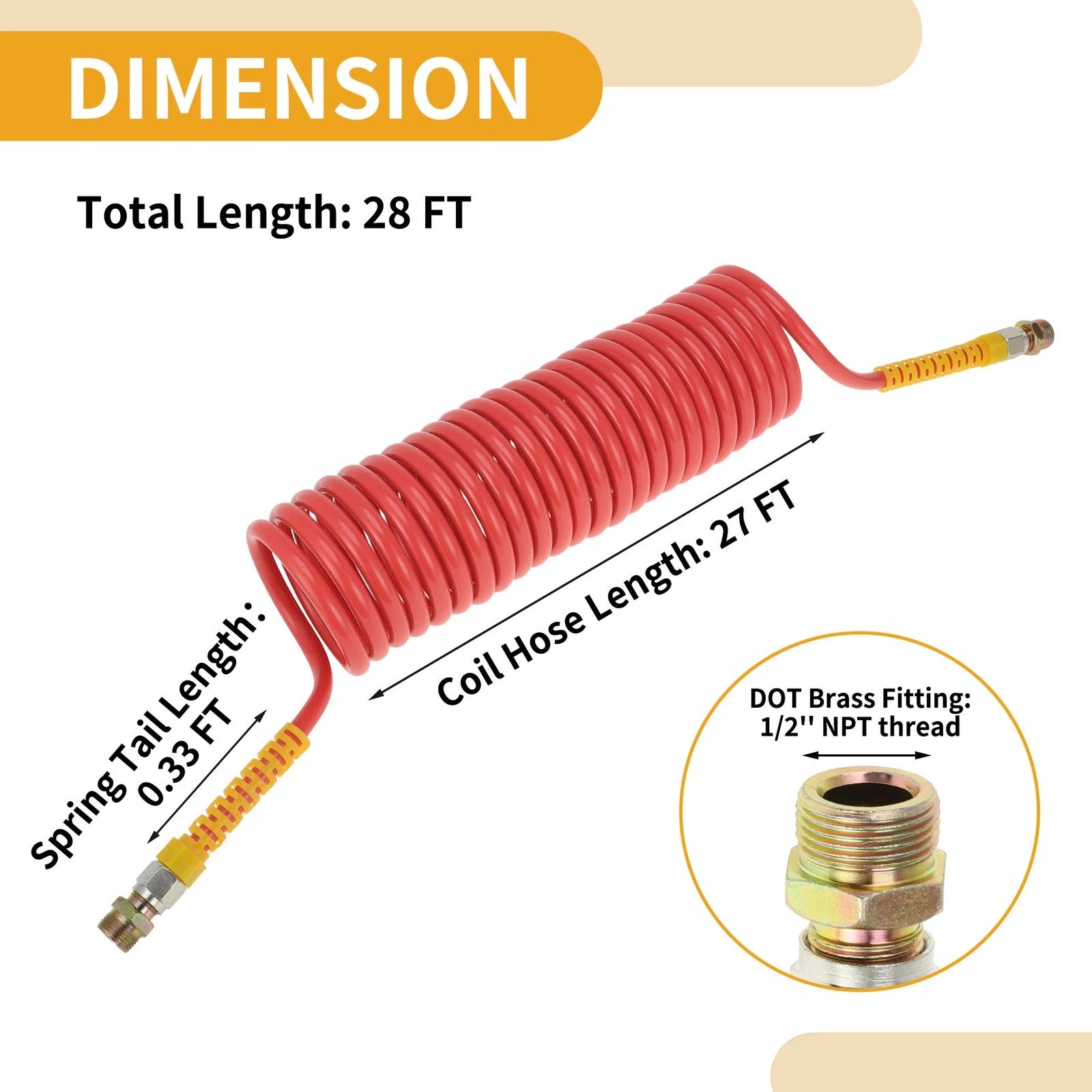 Air Brake Hose for Coiled Short Tail Line (28 Feet)