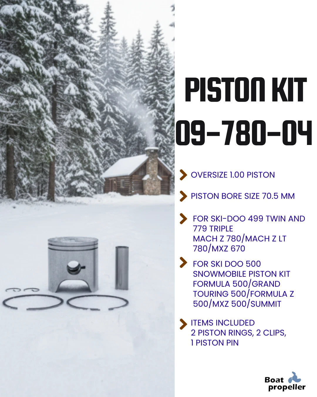 Piston Kit 09-780-04 1.00 with Ring for Ski Doo MXZ 500 Mach Z (1998–2002)