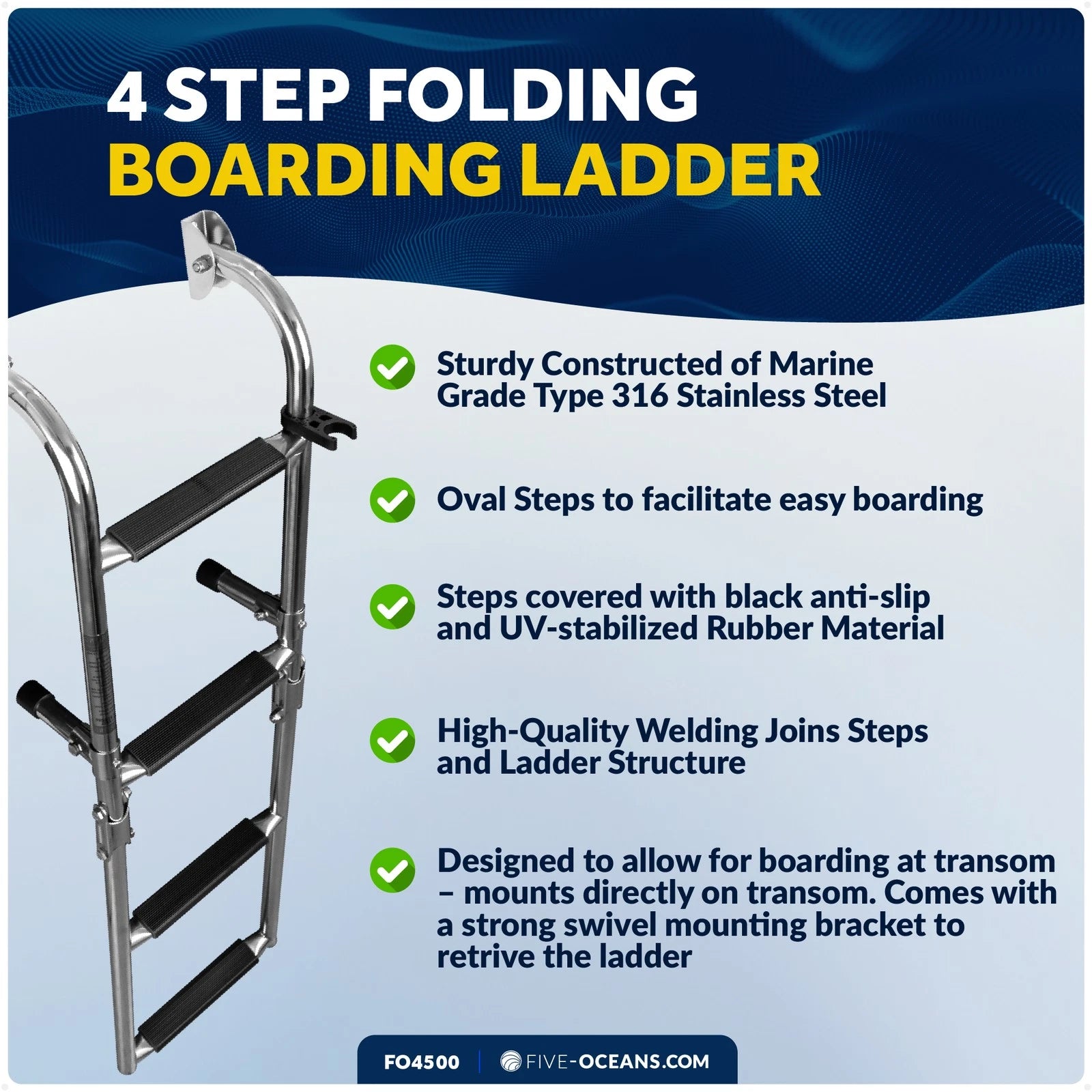 4 Step Folding Boat Ladder for Swim and Boarding