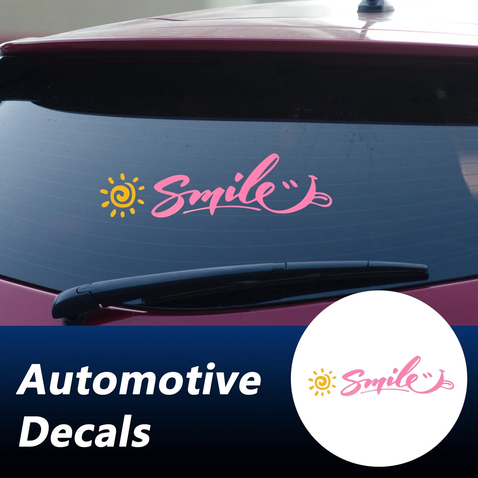 Reflective Bumper Decal for - Pink Square Smile Sun