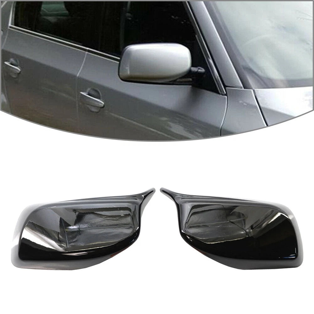 Pair Gloss Black Rear View Mirror Cover Trim for BMW 5 Series E60 E61 (2004–2007)
