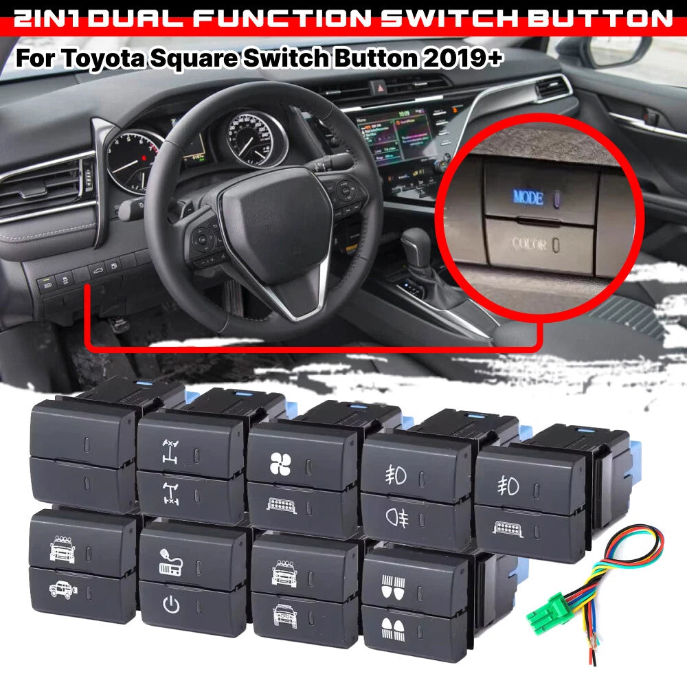 1x Black Dual Dashboard Switch Button w Harness for Toyota (Current Model)