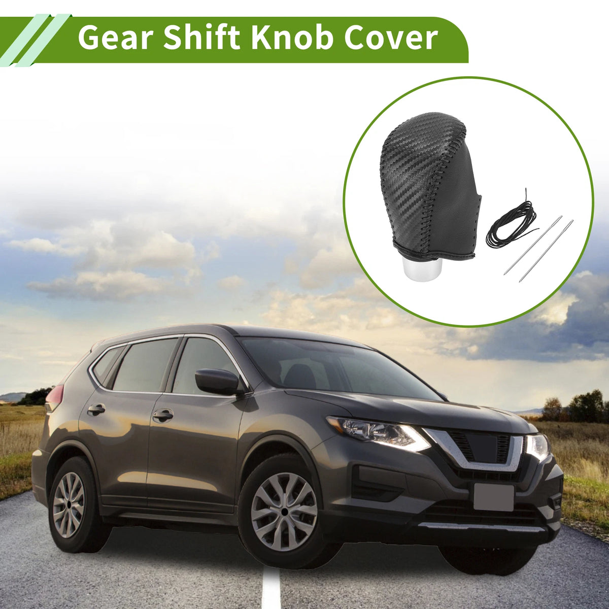 Gear Shift Knob Cover for Nissan Rogue (2017–2020) Black Carbon Fiber
