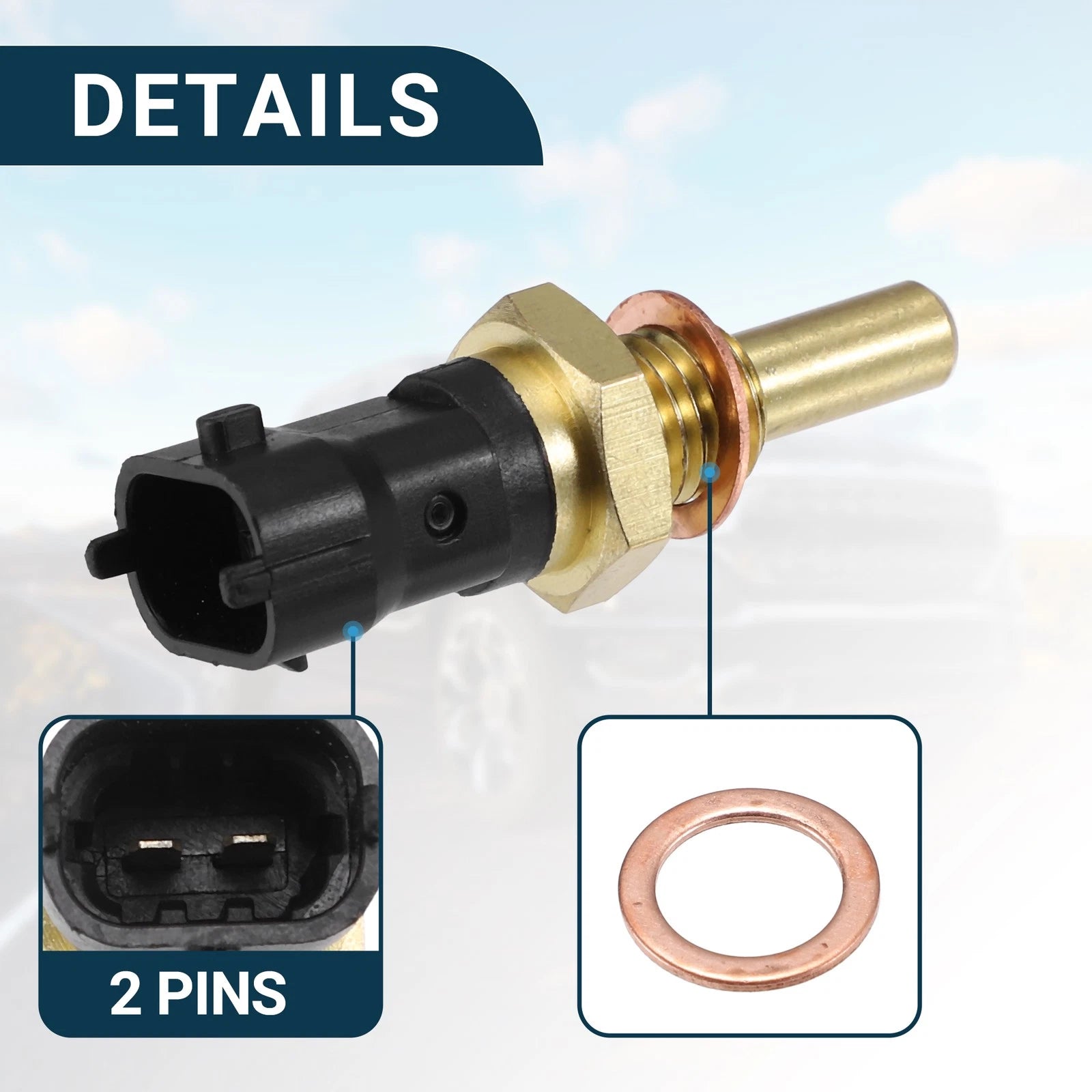 Coolant Temperature Sensor for Saab 9000 (1994–1998) 1Pcs Gold Tone