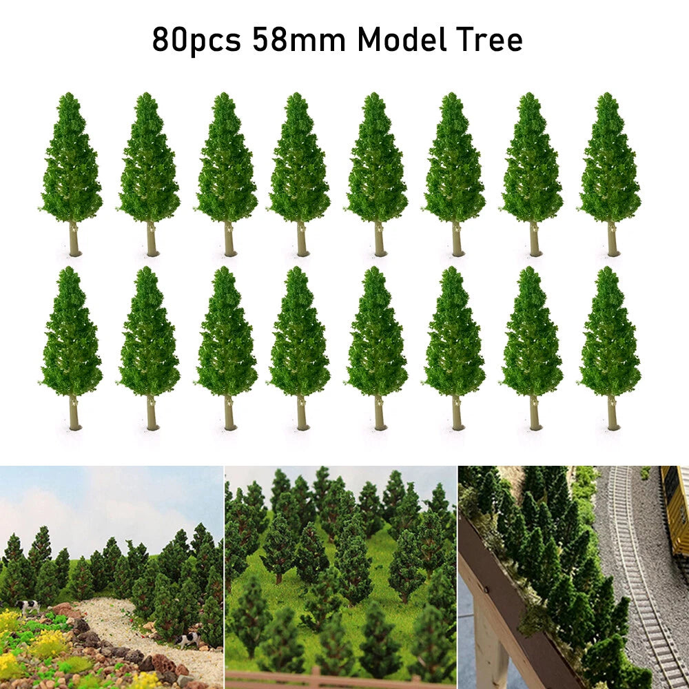80Pcs Miniature Pine Trees for Train Railroad Landscape Layout (N/A)