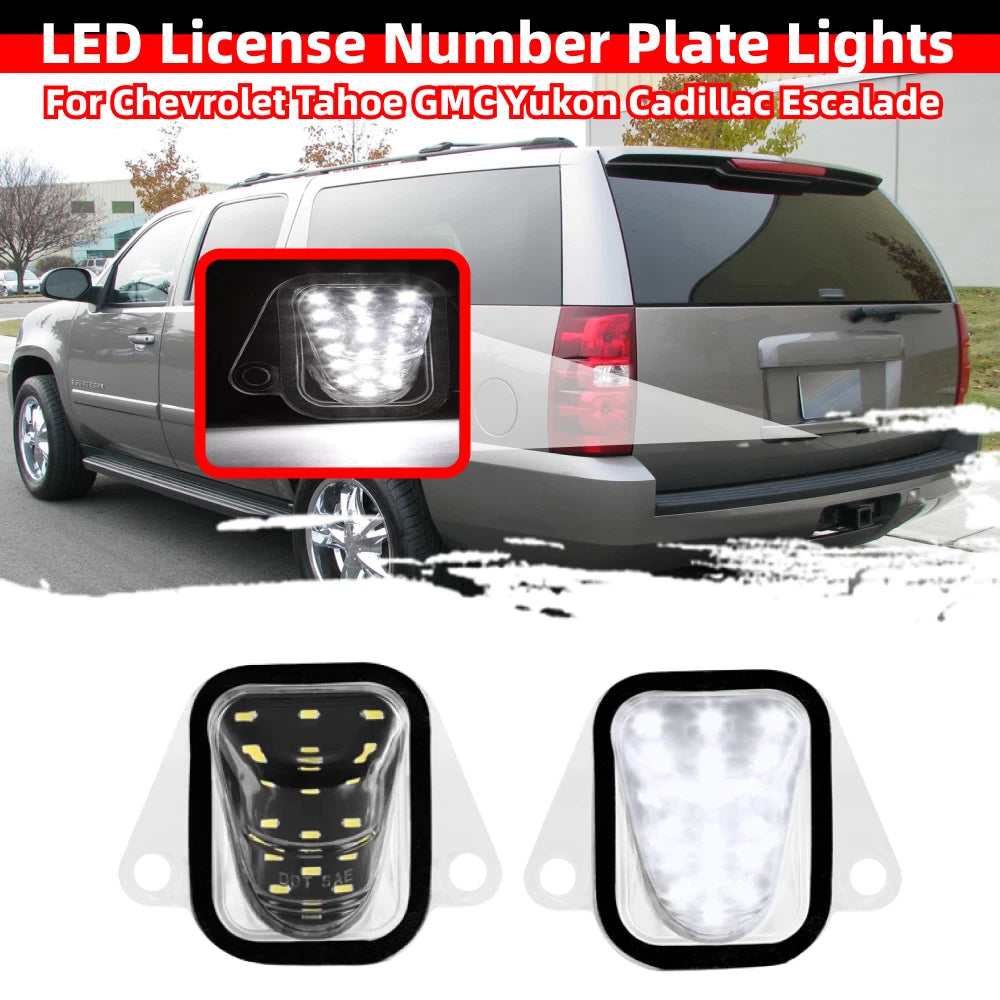 Set of 2 White LED License Plate Tag Lights for Suburban Yukon Tahoe Escalade (2007–2014)