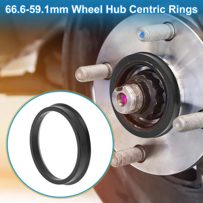 Set of 4 Wheel Hub Centric Rings 66.6mm to 59.1mm Black Polycarbonate