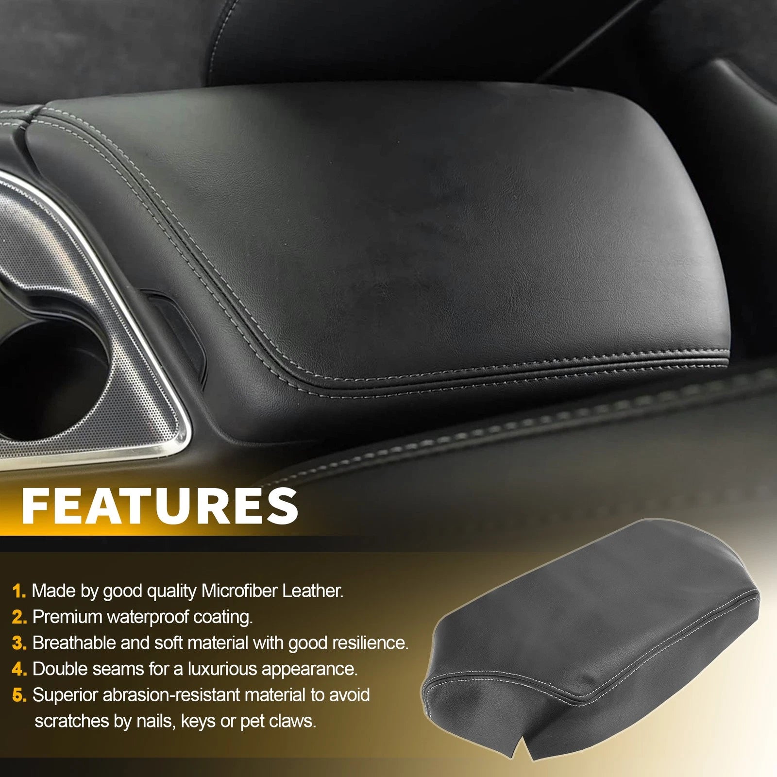 Console Lid Armrest Cover Leather Replacement for Dodge Challenger (2015–2020)