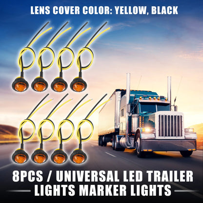 LED Trailer Marker Lights Waterproof 12V Yellow Round Set for Universal (—)