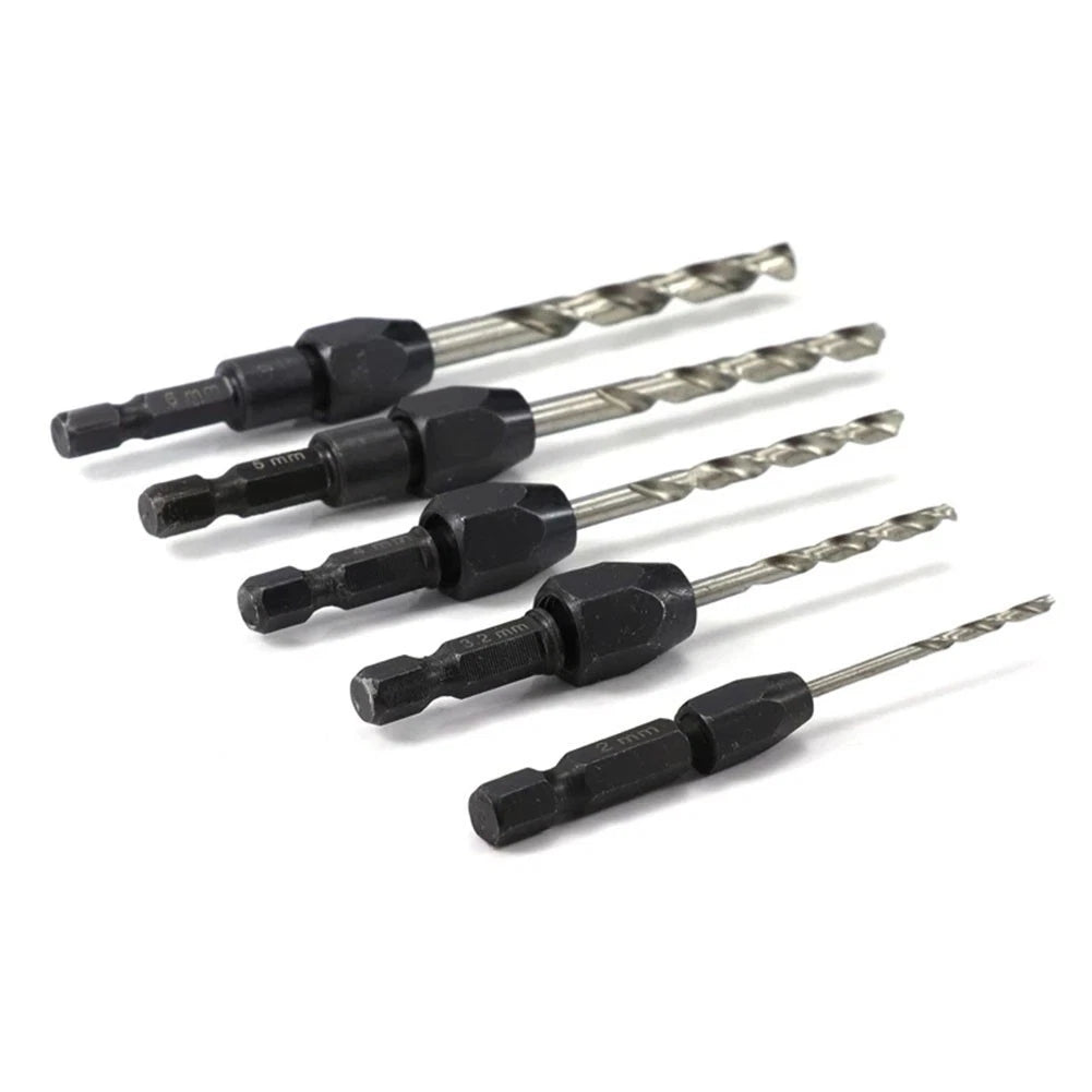 5-Piece HSS Countersink Drill Bit Set 2-6mm Hex Shank for