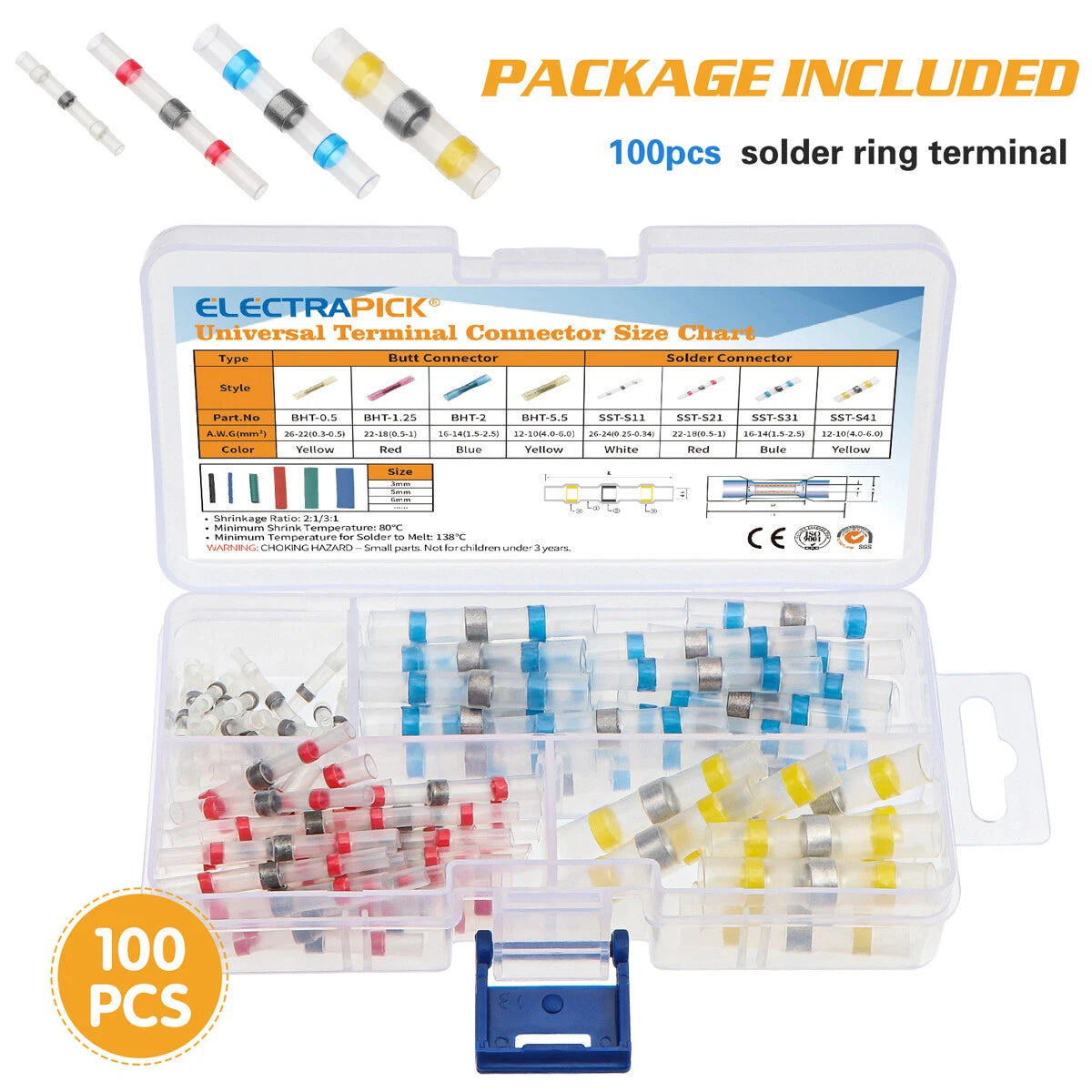 100PCS Waterproof Heat Shrink Butt Wire Connectors Terminals