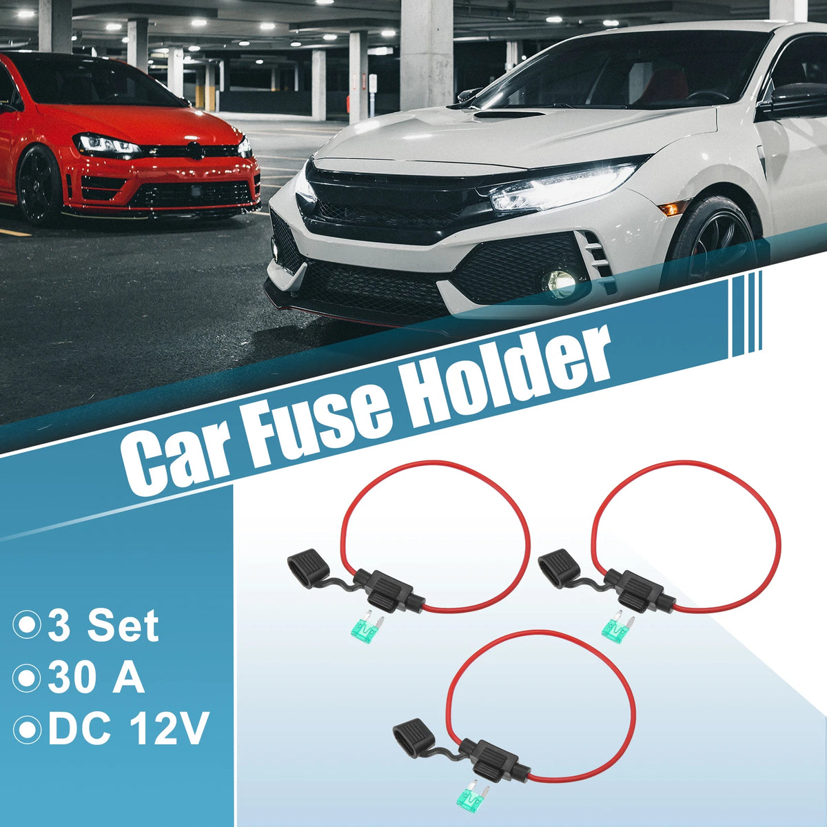 Set of 3 Inline Mini Fuse Holders for DC 12V Car ATC Blade Style (30A)