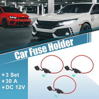 Set of 3 Inline Mini Fuse Holders for DC 12V Car ATC Blade Style (30A)