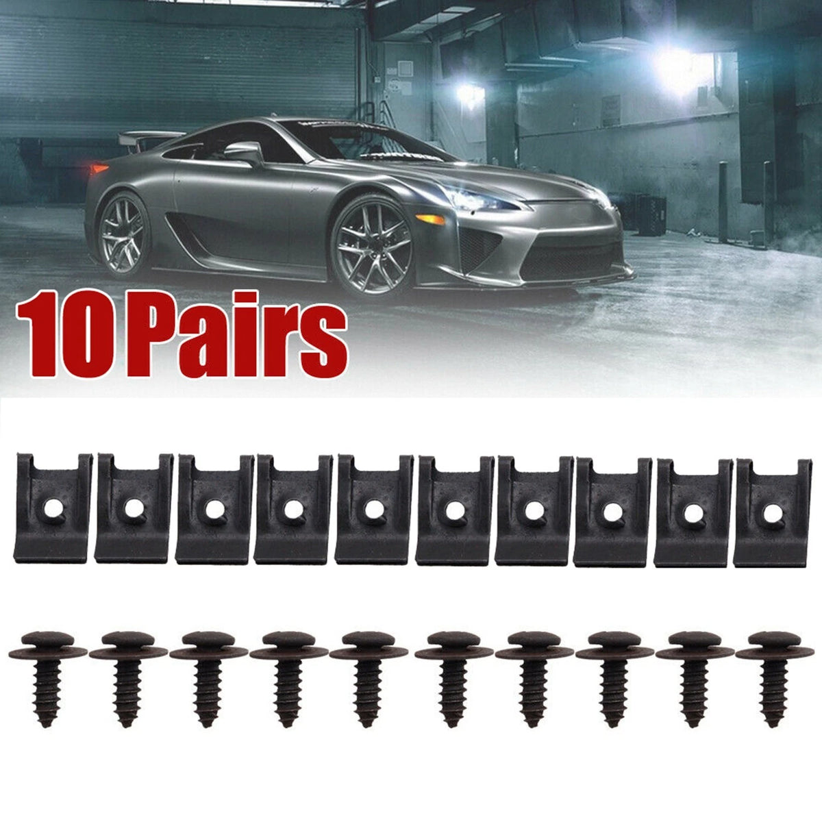 Set of 10 Spring Metal U-Type Clips with Screws for Car Bumper Trim Panel