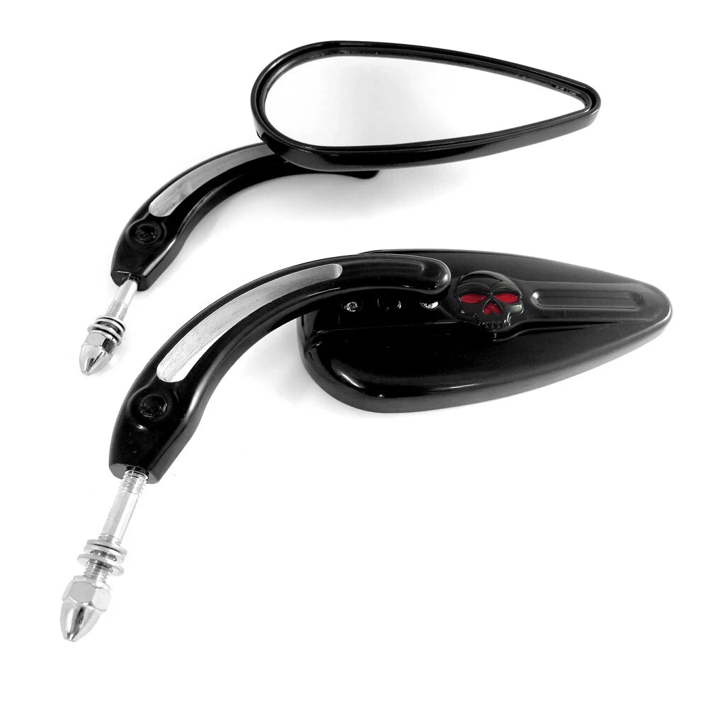 Black Racing Skull Side Mirrors for Harley FXR (1982–1994)