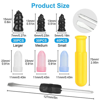 100Pcs Rubber Tyre Puncture Repair Kit with Screws and Screwdriver