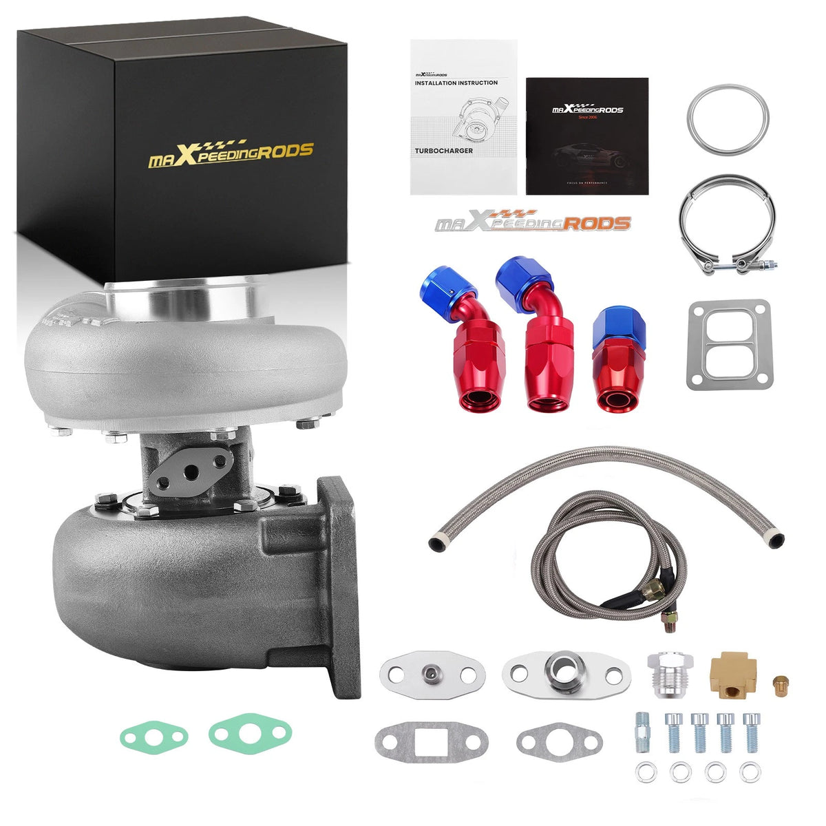 GT45 T4 V-band Billet Turbo 1.05 A/R 600+HP w/ Oil Return Feed Line Kit