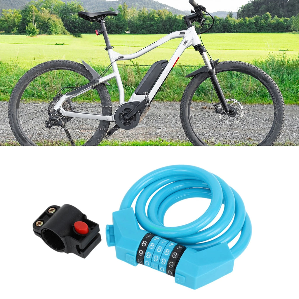 Bike Padlock Cable Lock with 5 Digit Reset for Electric Bicycle Blue Set (—)