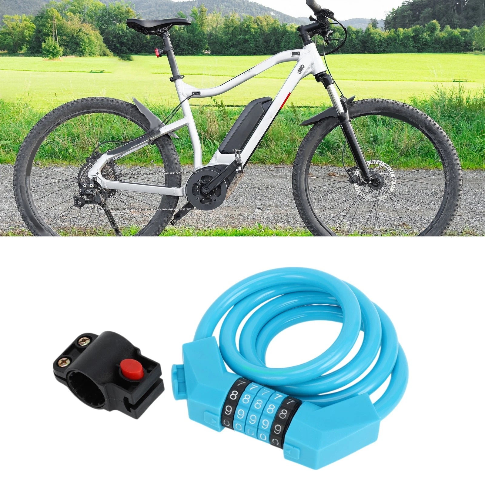 Bike Padlock Cable Lock with 5 Digit Reset for Electric Bicycle Blue Set (—)