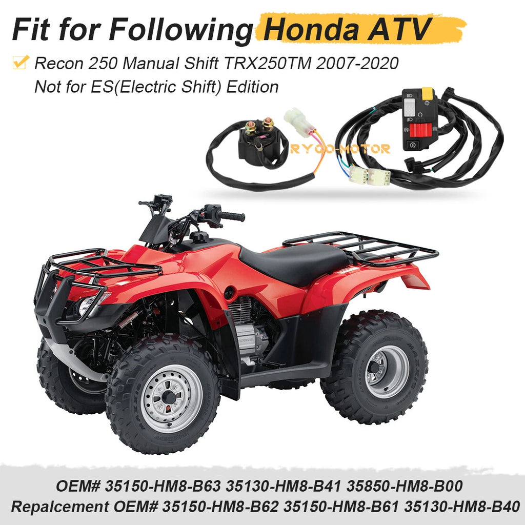 Handlebar & Starter Relay Switch for Honda Recon 250 TRX250TM 2007–2020