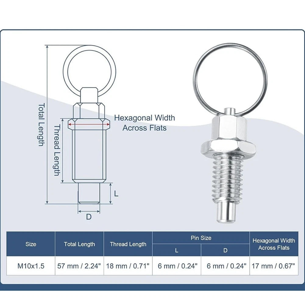 Set of 4 Stainless Steel Spring Plungers M10x1.5 with Pull Rings for Equipment