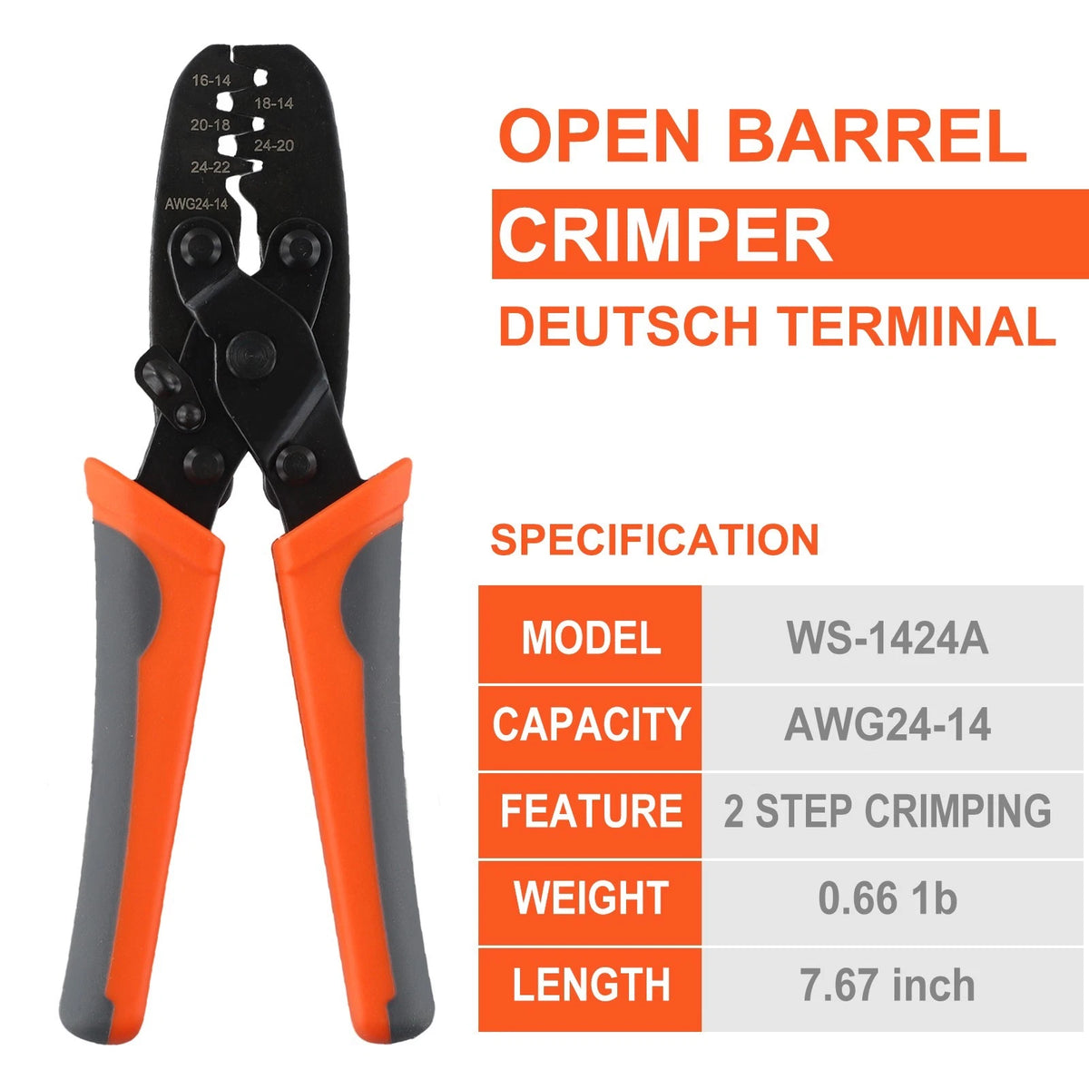 IWC-1424A Open Barrel-Terminal Crimping Tool AWG14 to AWG24