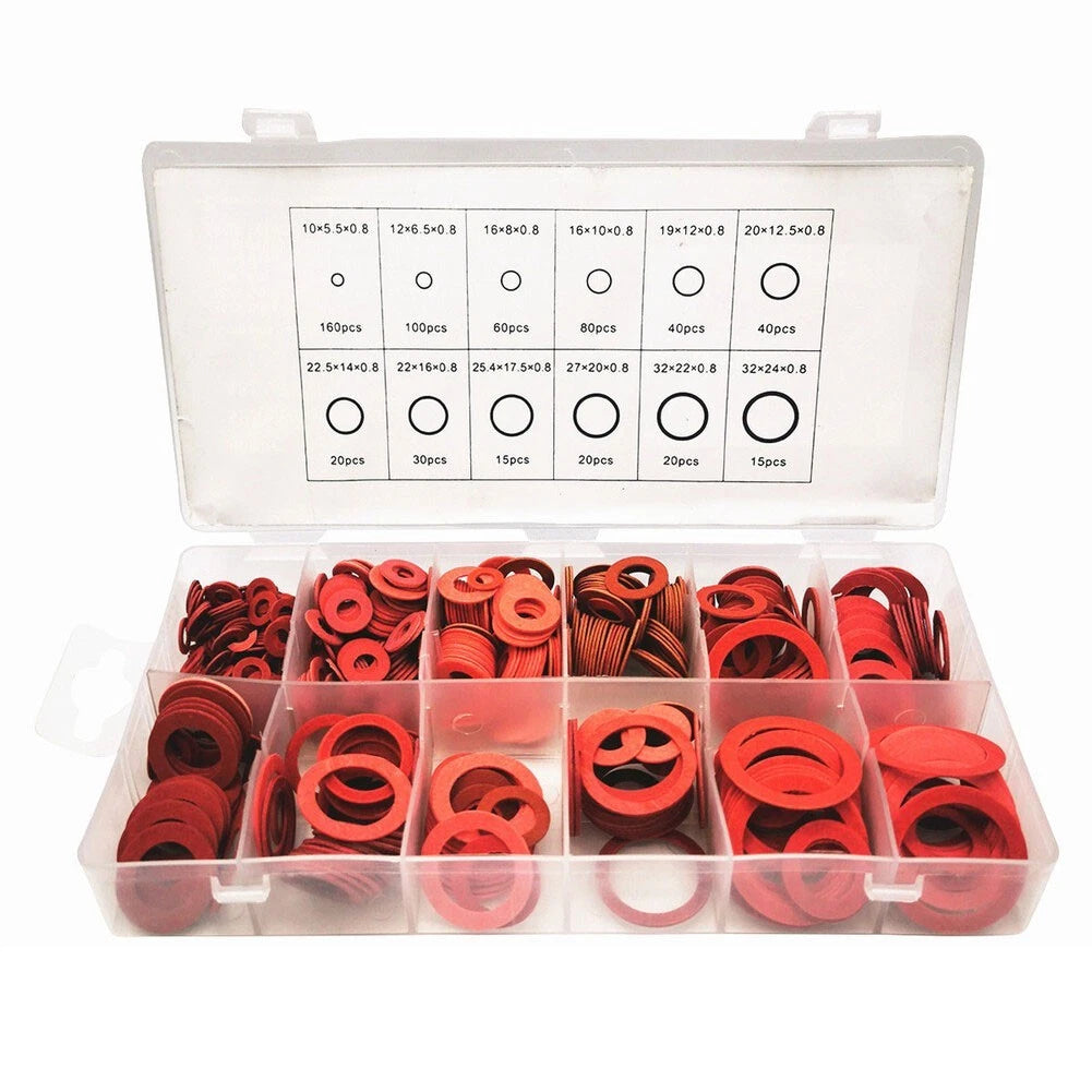 600Pcs Flat Washer Red Steel Insulation Seal Rings for Maintenance