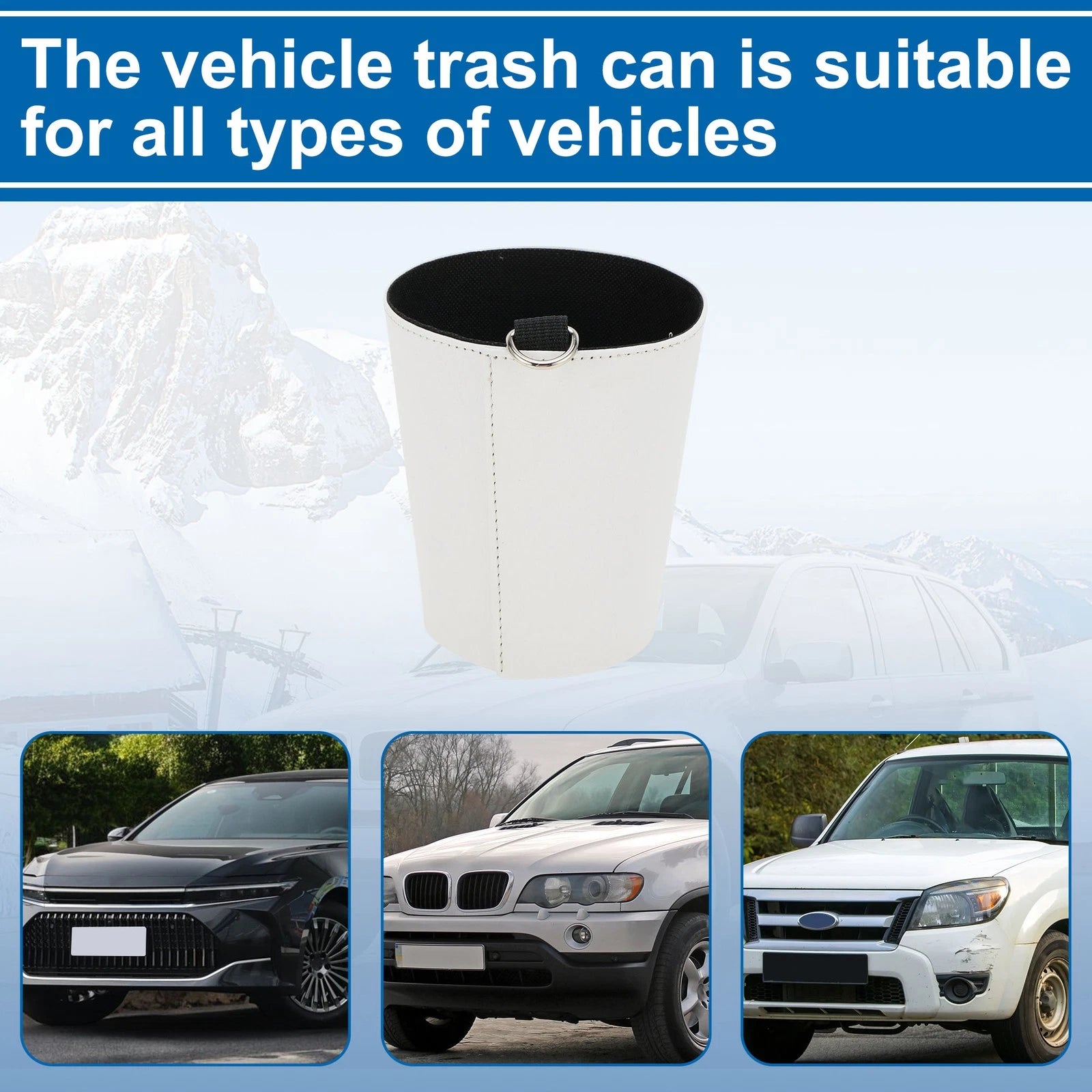Car Trash Can Oval for Universal Fit (1 Pc) - Seat Back Hook, White
