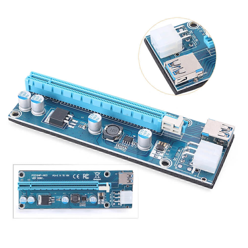 PCI-E 1x to 16x Riser Card Adapter for PC (USB 3.0, SATA Power)