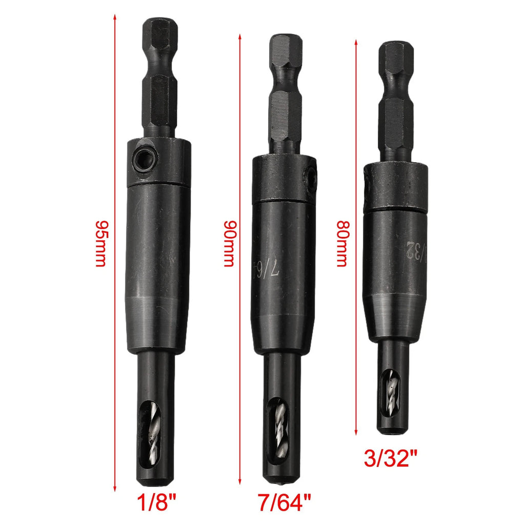 3Pcs Self Centering Hinge Tapper Core Drill Bit Set for Woodworking
