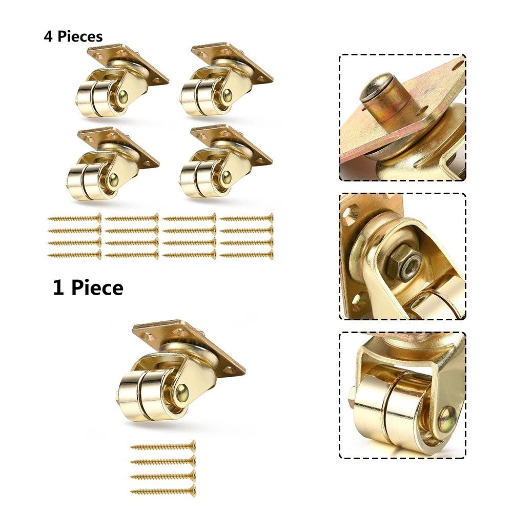 Set of 4 Brass Casters for Upright Piano Wheels
