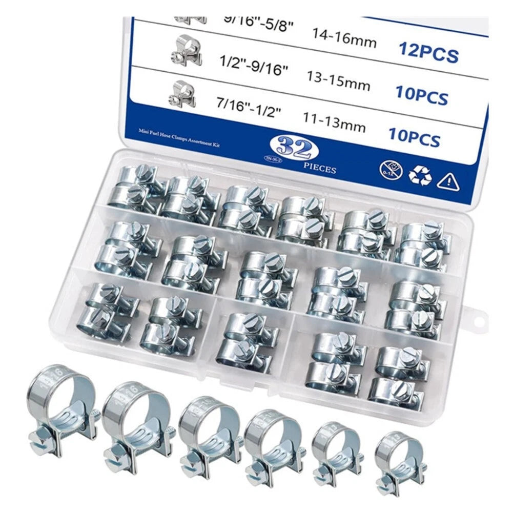 32pcs Hose Clamp Set Box Ear Type for Pipe Use