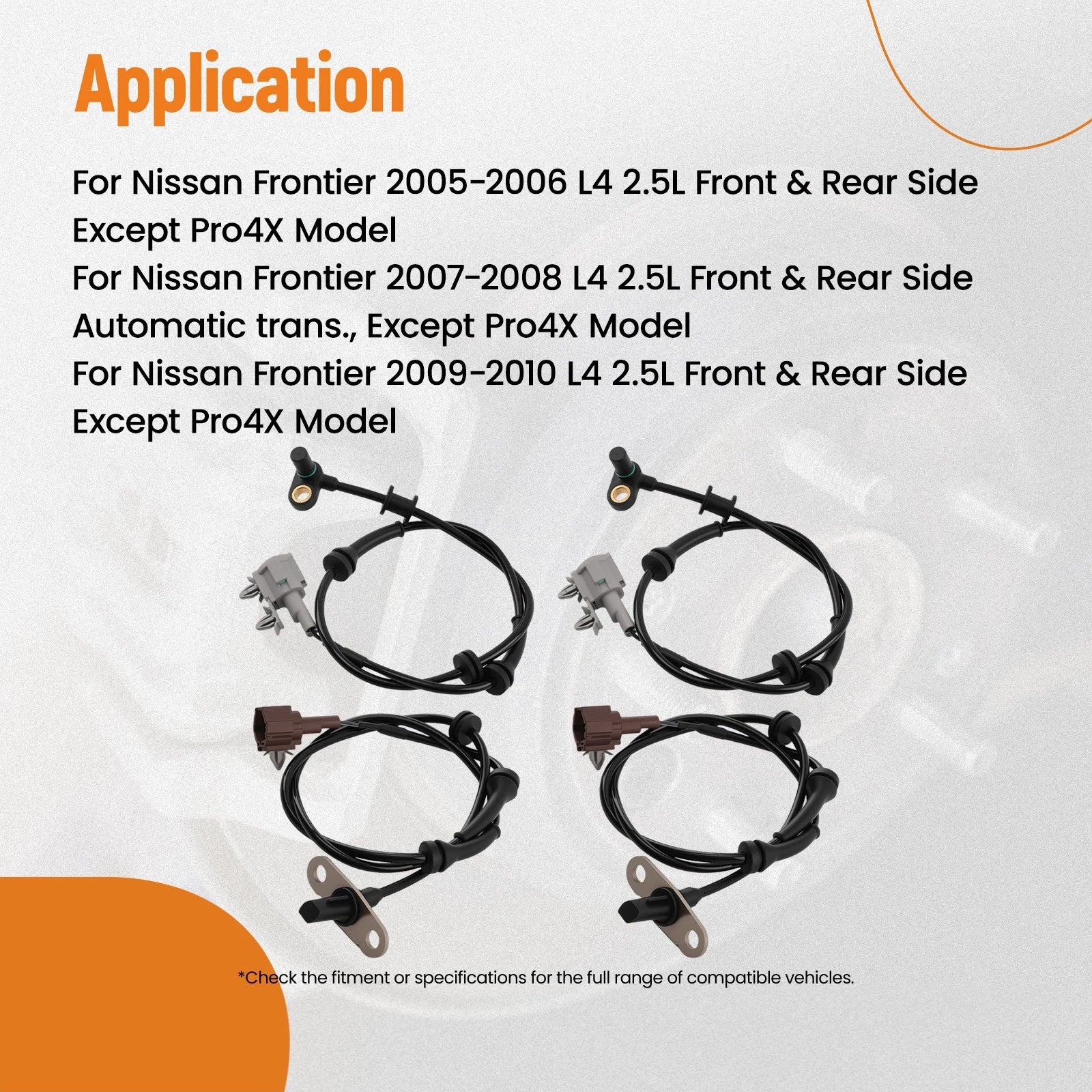 4X ABS Wheel Speed Sensor for Nissan Frontier (2005–2010, 2012–2013, 2016–2019)