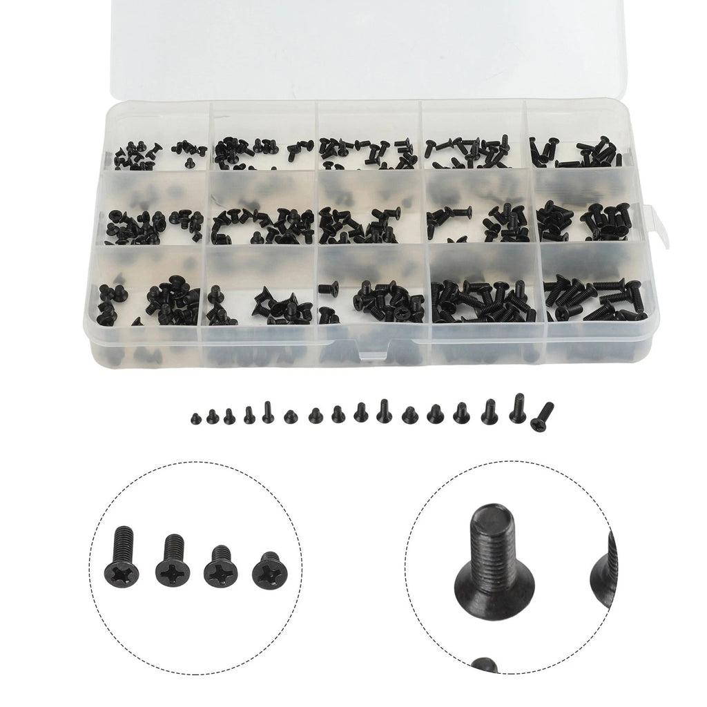 450pcs Black Cross KM Countersunk Screws M2 M2.5 for PC Case Assembly