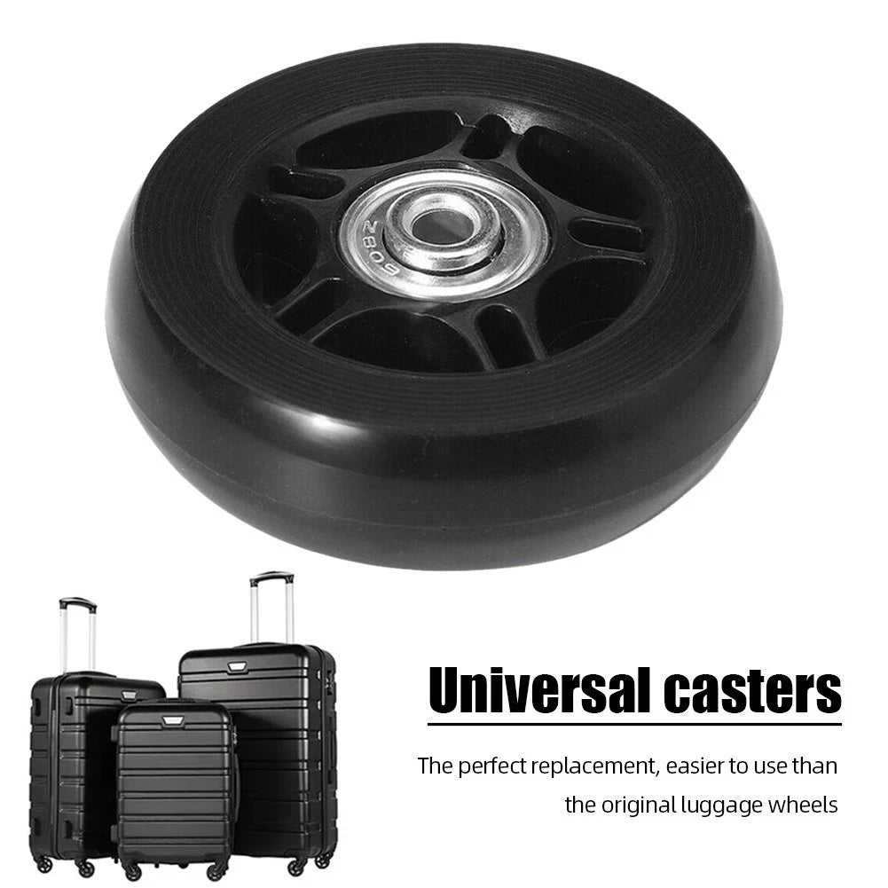 2x 64mm Black Wheels with Axles Screws for Suitcases