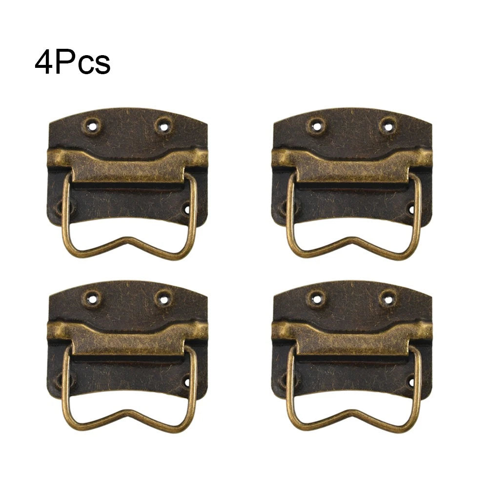 4Pcs Antique Cabinet Pull Handle Door Suitcase Toolbox Drawer Knob Ring Hardware