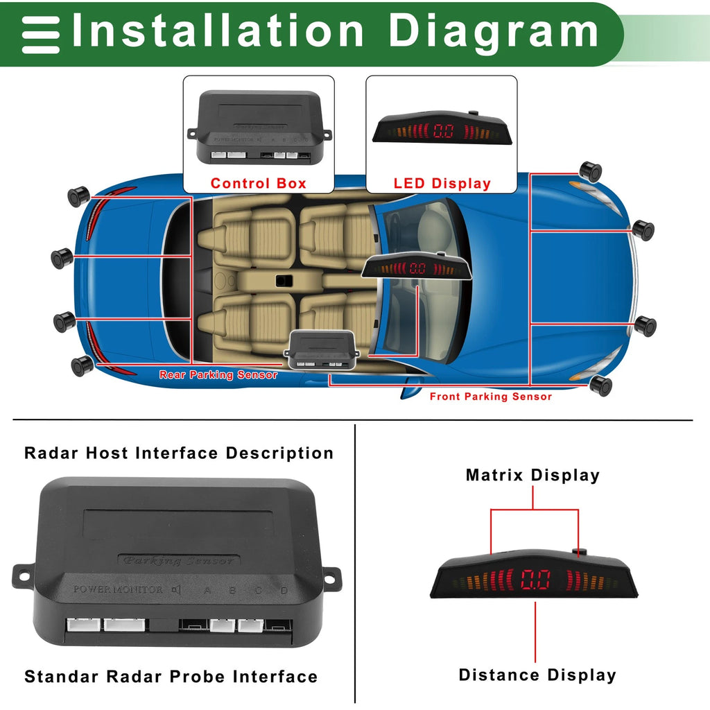 Reverse Backup Radar System for - Rear 2 Sensors