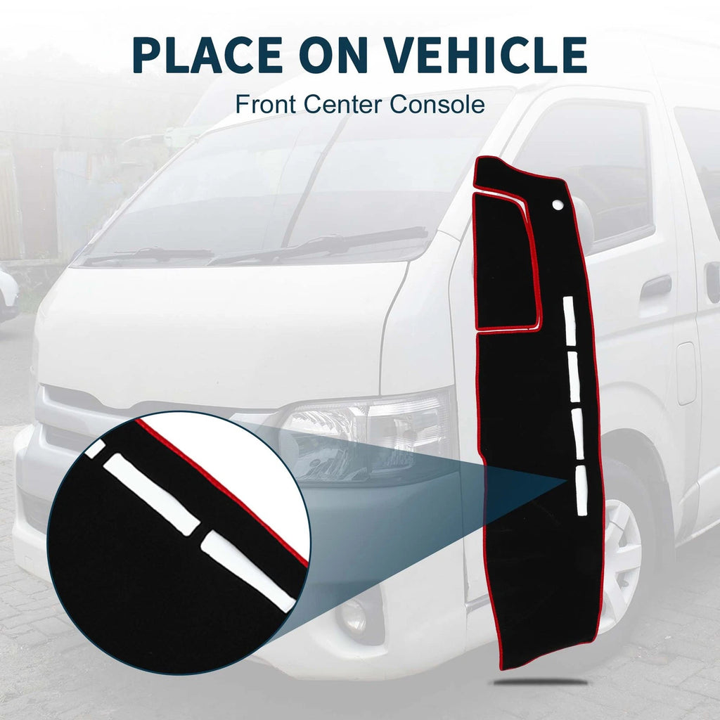 Dashboard Dash Cover Mat for Toyota Hiace 2004–2024 with Sticker Set Black Red