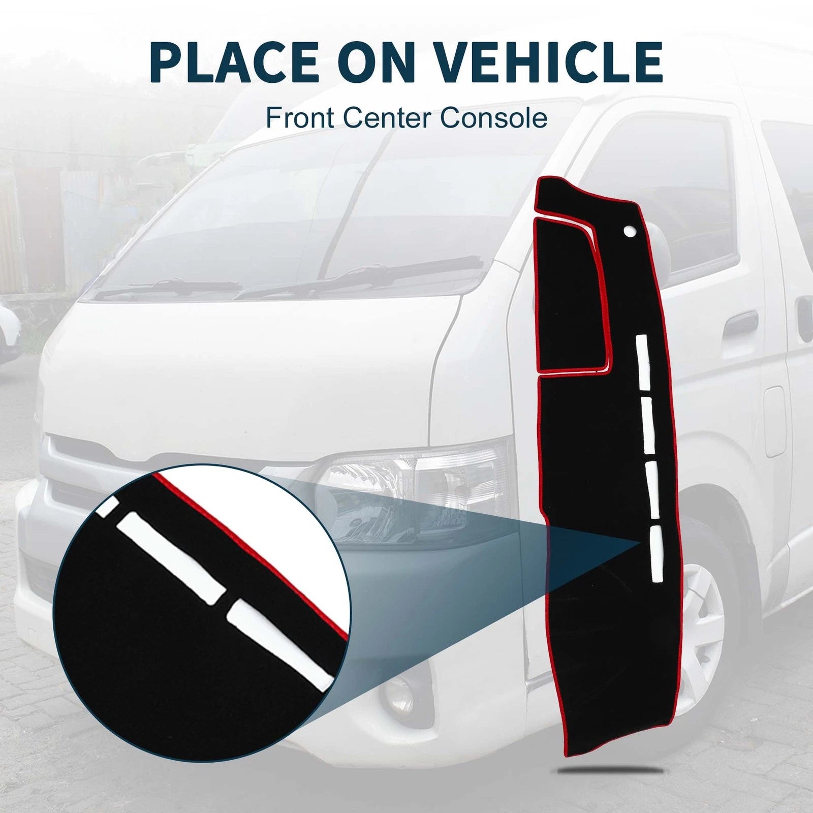 Dashboard Dash Cover Mat for Toyota Hiace 2004–2024 with Sticker Set Black Red
