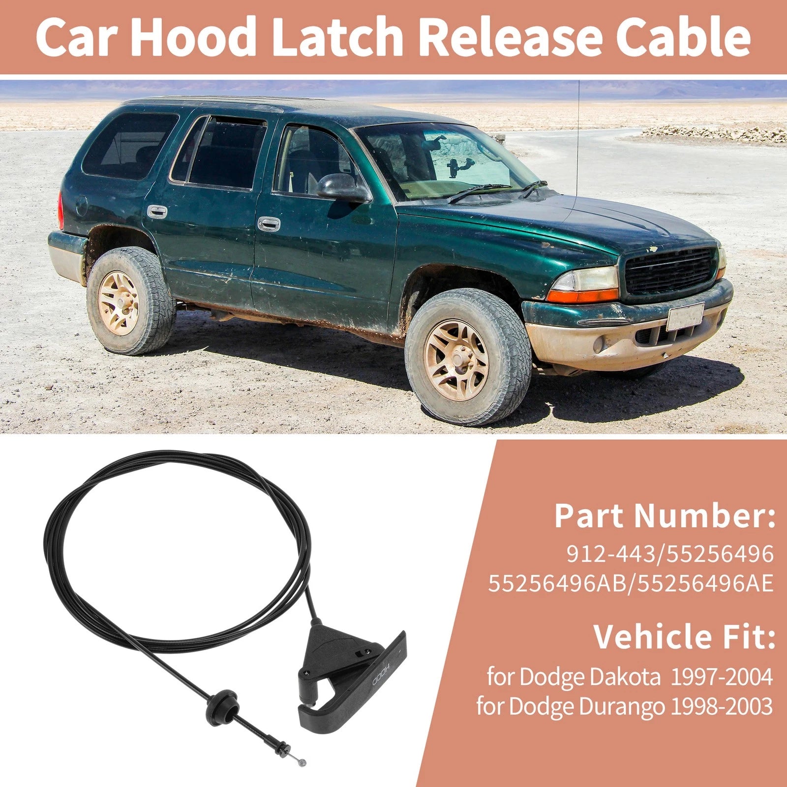 Front Hood Latch Release Cable Replacement for Dodge Dakota Durango (1997–2004)