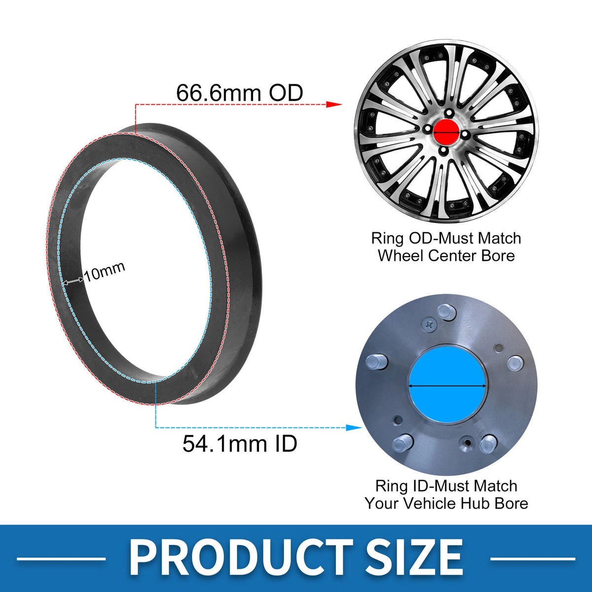Set of 4 Wheel Hub Centric Rings for Universal Fit (66.6mm to 54.1mm)
