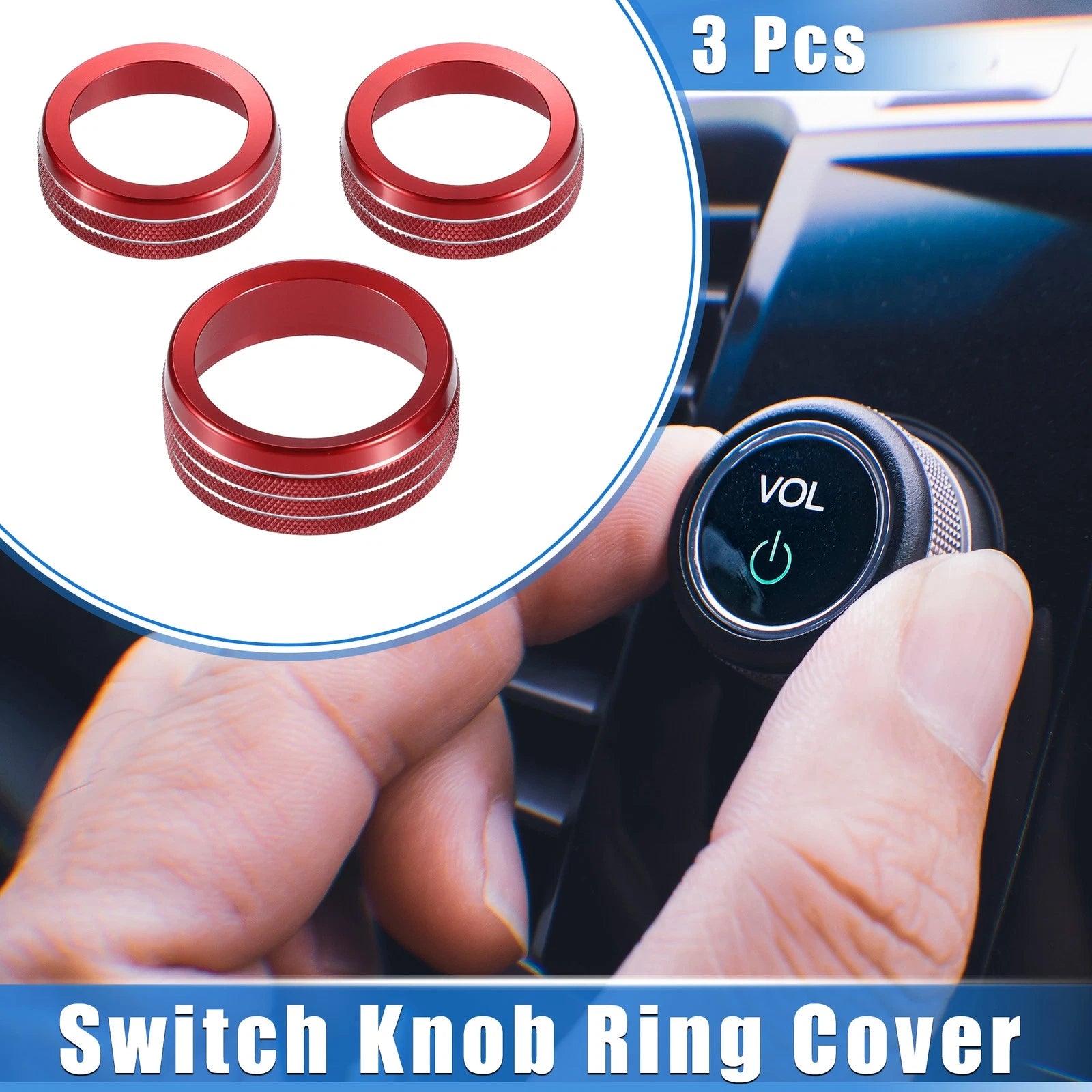 3pcs Audio Volume Tune Switch Knob Ring Cover for Dodge Dart (2012–2018) Red