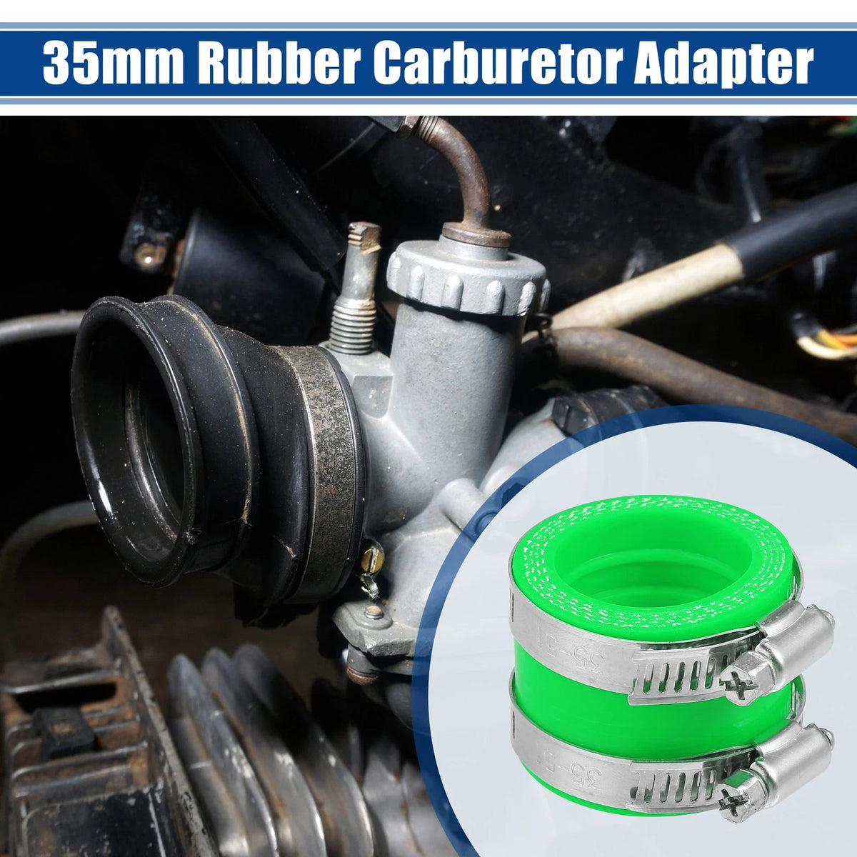 35mm ID Green Carburetor Adapter Inlet Intake Pipe Boot with Clamps for