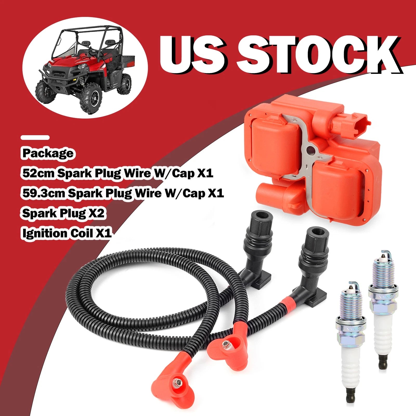 Ignition Coil & Spark Plug w Wire Cap for Polaris RZR 800 (2011–2014)