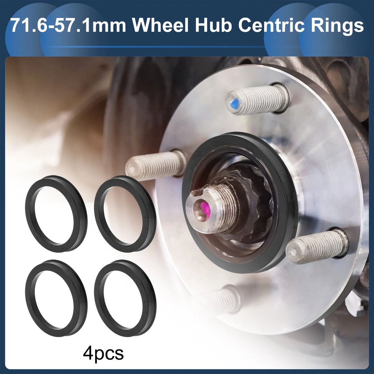Set of 4 Wheel Hub Centric Rings 71.6mm to 57.1mm Black Polycarbonate